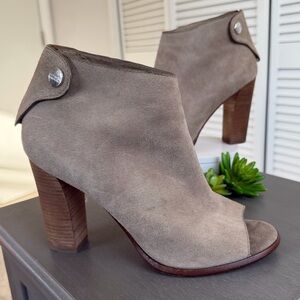 Coach Labelle Suede Leather Wood Heel Bootie Peep Toe